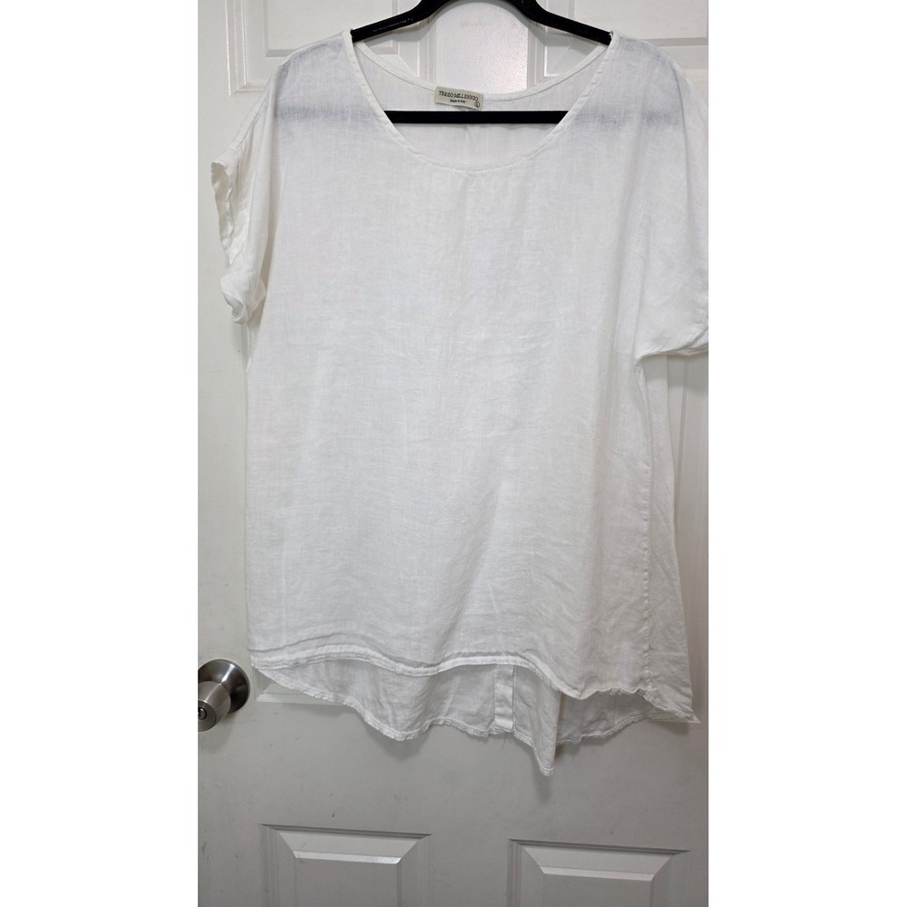 Terzo Millennio Linen Women's L White Made in Italy Button Back Blouse Summer - Picture 2 of 8